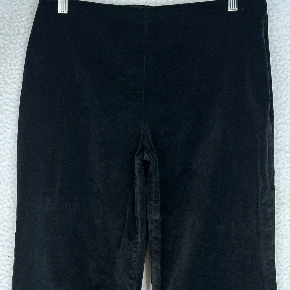 Sigrid Olsen Sport Black Velvet Pants Wide Leg Floral Embroidery Hem Petite‎ 8P